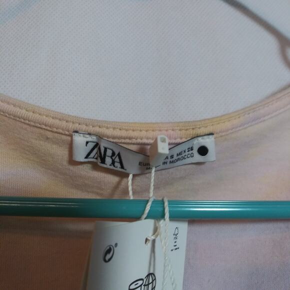 Zara Pink Tie Dye Puff Sleeve Button-Up Women's Blouse Crop Top Size Small - Picture 7 of 12